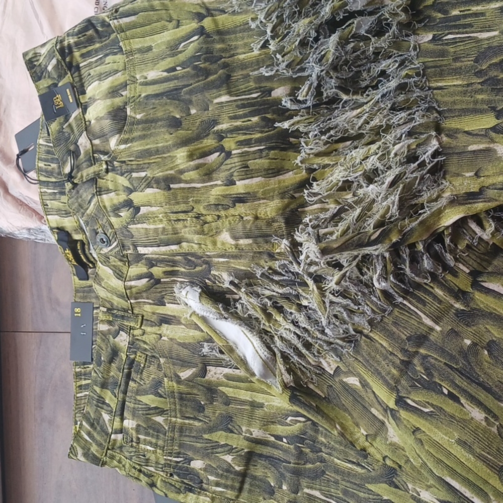 Lucky and blessed camo style freyed flare pants